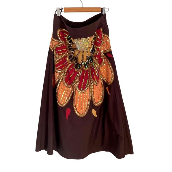 Ashro Dresses & Skirts - Y2K Sequin Maxi Skirt Boho Festival Statement Floral Embellished Brown XL 2000s